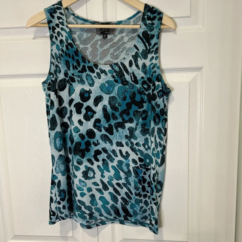 Slinky Brand Womens Twinset Blue Travel Set Top M Animal Print Cardigan Tank - Picture 3 of 11